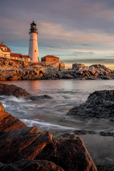 Laminated Sunrise Portland Head Lighthouse Cape Elizabeth Photo Art Print Poster Dry Erase Sign 12x18