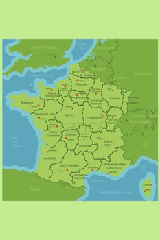 Laminated Regions of France Map Poster Dry Erase Sign 12x18