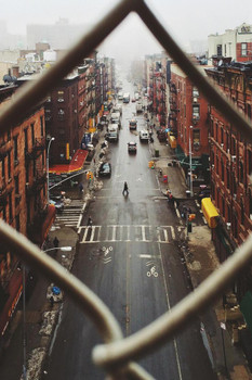 Laminated Chinatown Seen Through Fence on a Foggy Day Manhattan New York City Photo Art Print Poster Dry Erase Sign 12x18