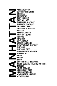 Laminated Neighborhoods Manhattan NYC New York City Chelsea Harlem Tribecca Time Square SOHO White Word Art Poster Dry Erase Sign 12x18