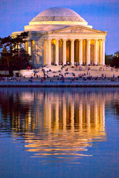 Laminated Jefferson Memorial and Tidal Basin Reflection Photo Art Print Poster Dry Erase Sign 12x18