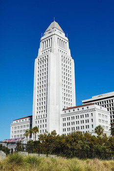 Laminated Los Angeles City Hall Against Blue Skies Photo Art Print Poster Dry Erase Sign 12x18
