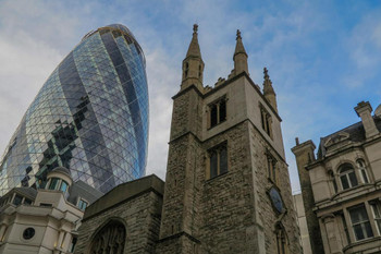 Laminated Old and New The Gherkin London England Skyline Photo Art Print Poster Dry Erase Sign 18x12