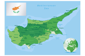 Laminated Map Of Cyprus States Cities Flag Mediterranean Sea Chart Map Posters for Wall Map Art Wall Decor Geographical Illustration Tourist Travel Destinations Poster Dry Erase Sign 18x12