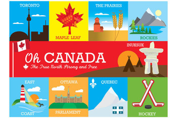 Laminated Symbols of Canada Tourist Attractions Famous Sites Art Print Poster Dry Erase Sign 18x12