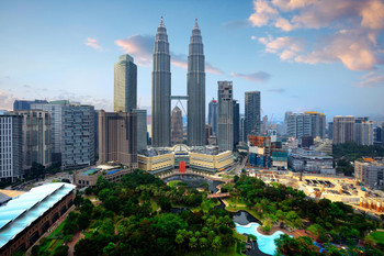 Laminated Kuala Lumpur City Skyline Petronas Twin Towers Poster Dry Erase Sign 18x12