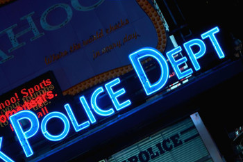 Laminated NYPD Police Dept Midtown Times Square Precinct New York City Neon Photo Art Print Poster Dry Erase Sign 18x12