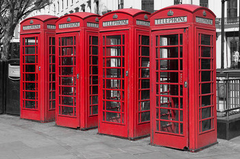 Laminated Famous Red Old Fashioned UK Telephone Boxes Photo Art Print Poster Dry Erase Sign 18x12