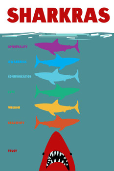 Laminated Sharkras Shark Chakras Funny Humor Shark Posters For Walls Shark Pictures Cool Sharks Of The World Poster Shark Wall Decor Ocean Poster Parody Art Print Poster Dry Erase Sign 12x18