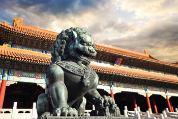Laminated Statue Guarding Forbidden City Beijing China Photo Art Print Poster Dry Erase Sign 18x12