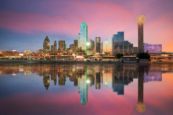 Laminated Dallas Texas Skyline Reflected in Trinity River at Sunset Photo Art Print Poster Dry Erase Sign 18x12