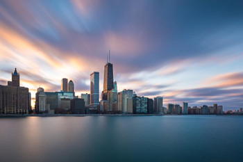 Laminated Chicago Illinois Skyline from Lake Michigan Photo Art Print Poster Dry Erase Sign 18x12