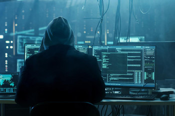 Laminated Dangerous Hooded Hacker Breaks into Data Servers Photo Art Print Poster Dry Erase Sign 18x12