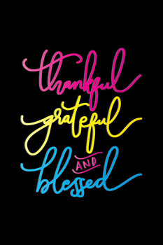 Laminated Thankful Grateful Blessed Neon Art Inspirational Prayer Poster Dry Erase Sign 12x18