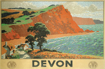 Laminated Devon England Vintage Travel Art Print Poster Dry Erase Sign 12x18