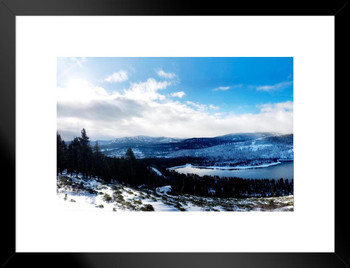 Mountains Over Donner Lake Tahoe Winter Snow Landscape Photo Matted Framed Wall Art Print 20x26 inch