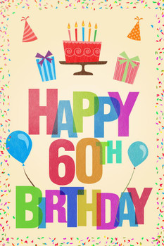 Laminated Happy 60th Birthday Party Decoration Light Poster Dry Erase Sign 12x18