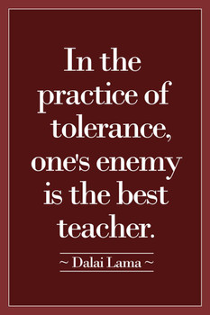 Laminated Dalai Lama In The Practice Of Tolerance Ones Enemy Is The Best Teacher Red Motivational Poster Dry Erase Sign 12x18