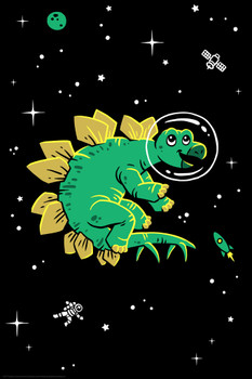 Dinosaur Poster Stegosaurus in Space Dino for Kids Toddler Child Children Funny Cartoon Cute Picture Nursery Photograph Education Educational Classroom Bathroom Cool Wall Art Print Poster 12x18