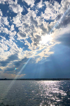 Laminated Afternoon Sky Moody Clouds Sunburst Ocean Maine Coast Landscape Photo Poster Dry Erase Sign 12x18
