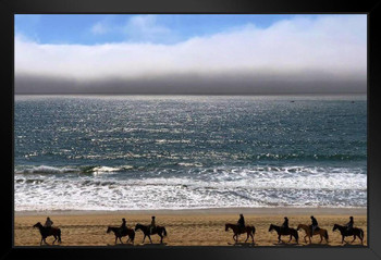 Horseback Rider Beach Half Moon Bay California Landscape Photo Black Wood Framed Art Poster 20x14