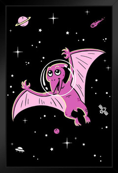 Pterodactyl Dinos in Space Space Dinosaur Decor Dinosaur Pictures For Wall Dinosaur Wall Art Prints for Walls Meteor Volcano Science Poster Black Wood Framed Art Poster 14x20