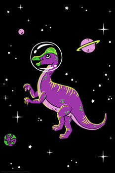 Dinosaur Poster Purple Dinosaur in Space Dino Kids Toddler Child Children Funny Cartoon Cute Picture Nursery Photograph Education Educational Classroom Bathroom Cool Wall Decor Art Print Poster 12x18