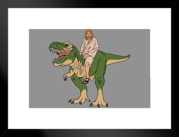 Jesus Riding A T Rex Funny Matted Framed Art Print Wall Decor 20x26 inch