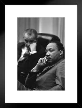 Martin Luther King Jr and Lyndon Johnson Photo Matted Framed Wall Art Print 20x26