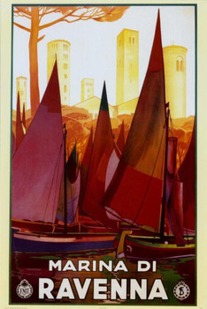 Marina Di Ravenna Sailboats Vintage Italian Travel Advertisements Thick Cardstock Poster 24x36 Inch