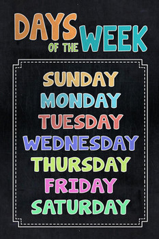 Laminated Days of the Week Sign Preschool Elementary School Classroom Dark Educational Teacher Learning Homeschool Chart Display Supplies Teaching Aide Poster Dry Erase Sign 12x18