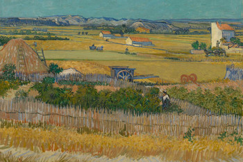 Laminated Vincent Van Gogh Harvest at La Crau with Montmajour in the Background Poster Dry Erase Sign 12x18