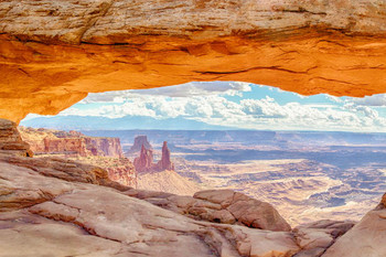 Laminated Mesa Arch at Sunrise Canyonlands National Park Utah Mountains Photo Photograph Sunset Landscape Pictures Scenic Scenery Nature Photography Scenes Poster Dry Erase Sign 18x12