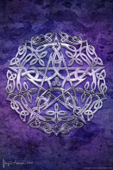 Laminated Silver Pentacle by Brigid Ashwood Fantasy Art Wall Decor Nature Tarot Illustration Celtic Ornate Wall Art Knot Pattern Spiritual Art Print Decorative Steampunk Poster Dry Erase Sign 12x18