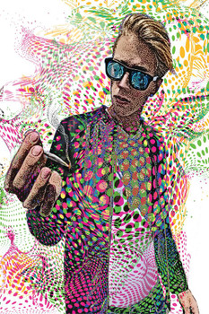 Laminated Young Man Smoking Marijuana with Psychedelic Background Art Print Poster Dry Erase Sign 12x18