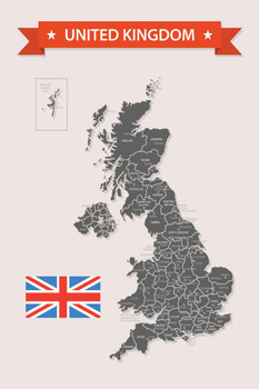 Laminated United Kingdom Map With Flag Artistic Poster Dry Erase Sign 12x18