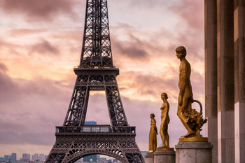 Laminated Sunrise Over Eiffel Tower Paris France Photo Art Print Poster Dry Erase Sign 18x12