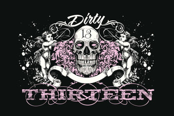 Laminated Dirty Thirteen Skull and Cherubs Art Print Poster Dry Erase Sign 18x12