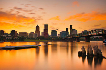 Laminated Portland Oregon City Skyline at Sunset Reflection Photo Photograph Landscape Pictures Ocean Scenic Scenery Nature Photography Paradise Scenes Poster Dry Erase Sign 18x12