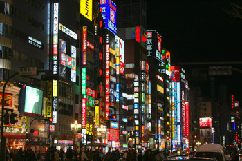 Laminated Neon Lights in Shinjuku Ward Tokyo Japan Photo Art Print Poster Dry Erase Sign 18x12