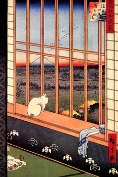 Hiroshige Asakusa Ricefields Cat Poster Utagawa Hiroshige Torinomachi Festival Japanese Woodblock Artwork Cool Wall Decor Art Print Poster 12x18