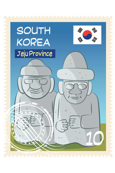 Laminated South Korea Jeju Province Dol hareubangs Statues Stamp Art Print Poster Dry Erase Sign 12x18