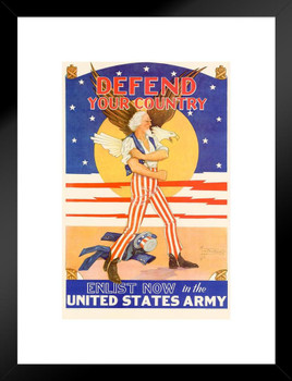 WPA War Propaganda Defend Your Country Enlist Now in the United States Army Matted Framed Wall Art Print 20x26