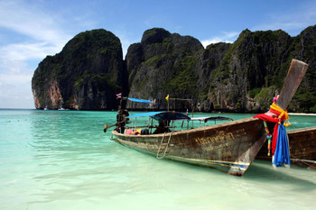 Laminated Island Paradise Fishing Boats On Phuket Beach Photo Photograph Poster Dry Erase Sign 18x12