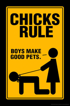 Laminated Chicks Rule Boys Make Good Pets Sign Humor Female Empowerment Feminist Feminism Woman Women Rights Matricentric Empowering Equality Justice Freedom Poster Dry Erase Sign 12x18