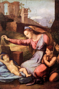 Laminated Raphael Madonna with the Blue Diadem Fine Art Baby Realism Romantic Artwork Raffaello Prints Biblical Drawings Portrait Painting Wall Art Renaissance Canvas Art Poster Dry Erase Sign 12x18