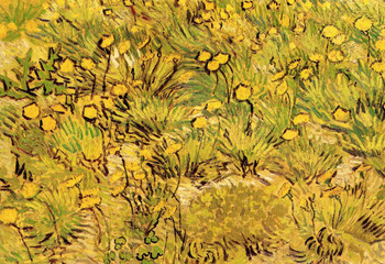 Laminated Vincent Van Gogh A Field of Yellow Flowers 1889 Post Impressionism Landscape Painting Print Poster Dry Erase Sign 18x12