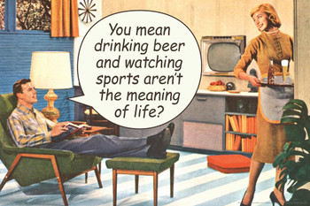 Laminated You Mean Drinking Beer & Watching Sports Arent The Meaning Of Life Humor Retro 1950s 1960s Sassy Joke Funny Quote Ironic Campy Ephemera Poster Dry Erase Sign 12x18