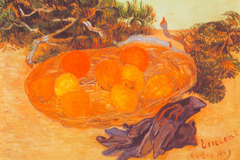 Laminated Vincent van Gogh Blue Gloves and Basket with Oranges and Lemons Poster Dry Erase Sign 18x12