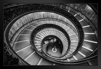 Bramante Staircase Vatican Museum Spiral Staircase Black And White Photo Black Wood Framed Art Poster 20x14